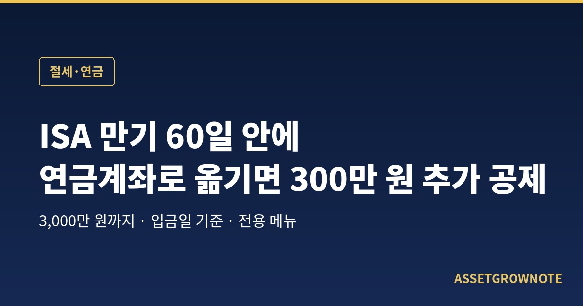 ISA 만기 돈, 60일 안에 연금계좌로 옮기면 300만 원 더 공제 — 3,000만 원까지, 신청 아닌 입금일 기준